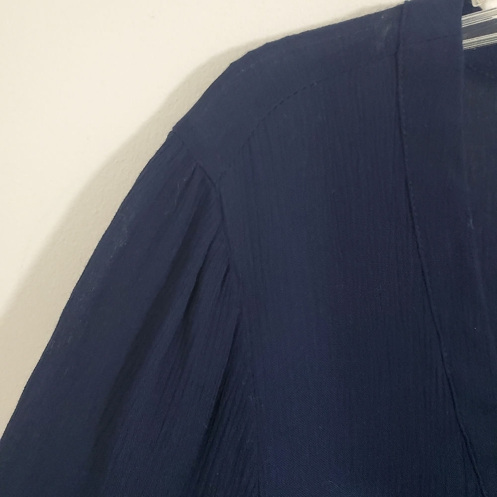 NWOT ModCloth Bells & Giggles Sheer Blouse Navy Blue Flare Sleeve Boho Size XL - Picture 7 of 12